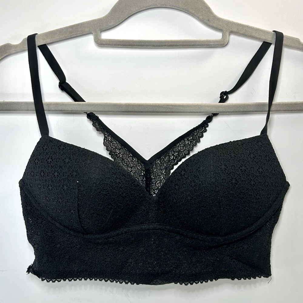 Victoria’s Secret Black Lace Racerback Adjustable Strap Bralette 34B